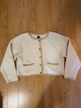 GAP Cream Boxy Cropped Cardigan with Gold Buttons